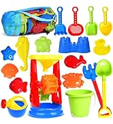 Beach Toys, 19 Piece Sand Toys Set Kids Sandbox Toys Includes Water Wheel Beach Tool Kit Bucket W...