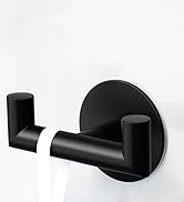GWAAZXGZ 2 Pack Black Bathroom Hooks for Towels - Self Adhesive Double Hooks for Wall, No Drillin...