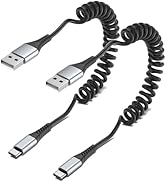 Coiled USB C Cable, 2 Pack USB to USB C Coiled Cable for Car Short USB C Retractable Cable for iP...