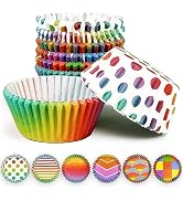 qiqee Stripe Rainbow 300-Count Cupcake Liners Standard Cupcake Cups 6 Design Cupcake Papers Bakin...