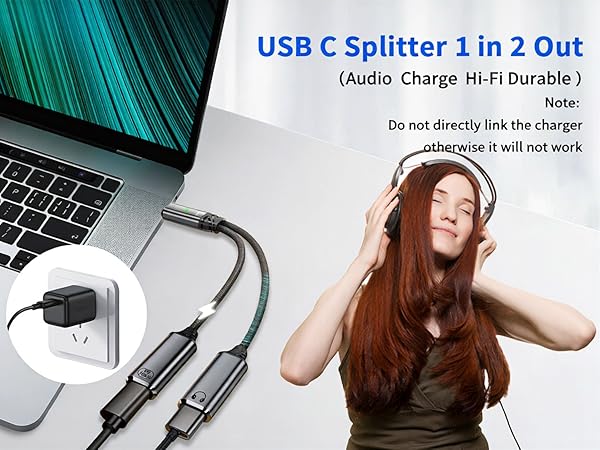 USB c splitter 1 in 2 out
