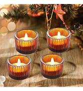 JOYIT Amber Votive Candle Holders Bulk Set of 4, Tealight Candle Holder for Wedding Table Centerp...