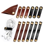 Kanemc 13Pcs Leather Cord Organizer, 3-Sizes Leather Cable Ties Cord Taco Snap On Cord Holders Co...