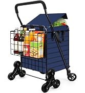 Kiffler Stair Climber Grocery Cart w/Waterproof Liner & Tri-Wheels | Foldable Utility Trolley, Up...