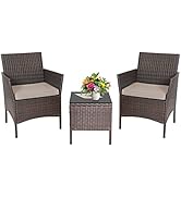 3-Piece Outdoor Wicker Conversation Bistro Set Outdoor Patio Porch Furniture Sets for Yard, Garde...