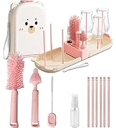 Pink Travel Baby Bottle Cleaner Kit – 6-in-1 Portable Brush Set with Drying Rack & Storage Case |...