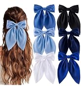 hisial 6Pcs Bow Hair Clips for Women Silky Satin Ribbon Alligator Barrettes Ponytail Holders Hair...