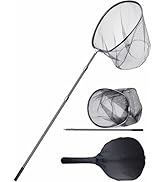 Hlotmeky Extra Long Fishing Net with Handle Fish Net Telescoping Handle Large Rubber Landing Net ...