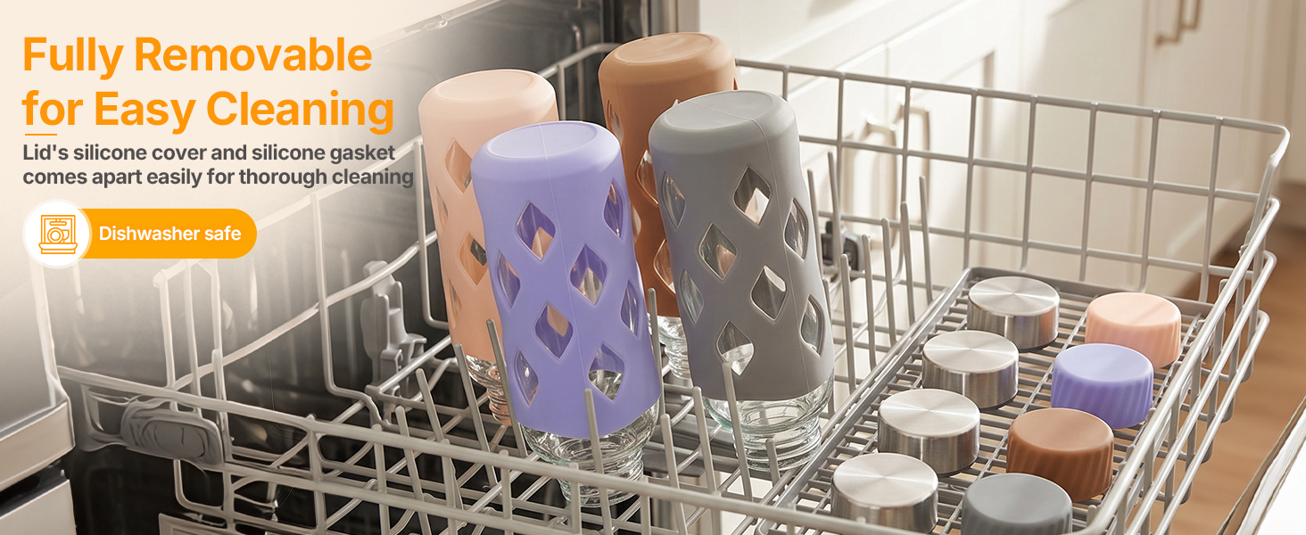 glass juice bottles with lids and straws 16oz, leak proof, bpa free