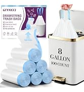 100 Count Small Drawstring Trash Bags, 8 Gallon (30L) Pre-separated Garbage Bags, Extra Thick Lea...