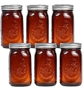 Yodecy 6 Pack 32 oz Amber Wide Mouth Mason Jars with Airtight Lids and Black Plastic Mason Jar Li...