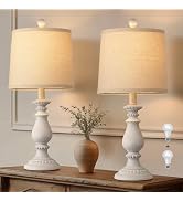 QiMH Farmhouse Table Lamp Set of 2, Rustic Table Lamps for Living Room, Vintage Nightstand Lamp w...