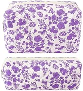 ZLFSRQ 2Pcs Floral Pencil Case Cute Pencil Pouch for Teens Purple Quilted Makeup Bag Small Travel...