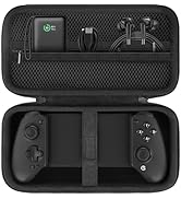 Black hardshell carrying case for gaming controller, showing internal elastic straps, mesh pocket, and protective foam padding. Case is open displaying storage configuration.