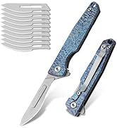 Titanium Folding Scalpel,EDC Utility Knife with 10pcs #24 Replaceable Blades,Small Keychain Knive...