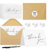 NESCCI 100 PCS Thank You Cards With Envelopes and Stickers,Classy 4x6 Blank Thank You Cards,Thank...