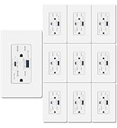 USB C Outlet PD3.0,GreenCycle 10PK GaN 65W Type C Outlet,Fast Charging USB-C Charger,15Amp Tamper...