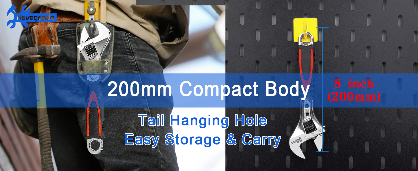 Rear view of the 200mm wrench showing hanging hole for organized storage.