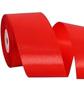 TONIFUL 2 Inch x 25 Yards Wide Red Satin Ribbon Solid Fabric Ribbon for Gift Wrapping Crafts Chai...