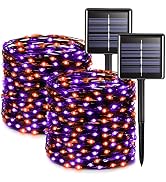 JMEXSUSS 2 Pack Solar Halloween Lights, Total 66FT 200 LED Orange and Purple Halloween Lights Out...