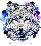 Bowetile Wolf Diamond Art Desktop Ornaments Kits for Adults Beginners, 5D Special Shape Diamond A...