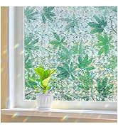Haton Window Privacy Film, Leaf Rainbow Film, 17.5" x 78.7" | Stained Glass Clings, 3D Decorative...