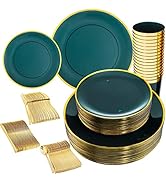 LIYH 180pcs Clear Green Plastic Plates,Disposable Plastic Dark Green Plates,Plastic Emerald Green...