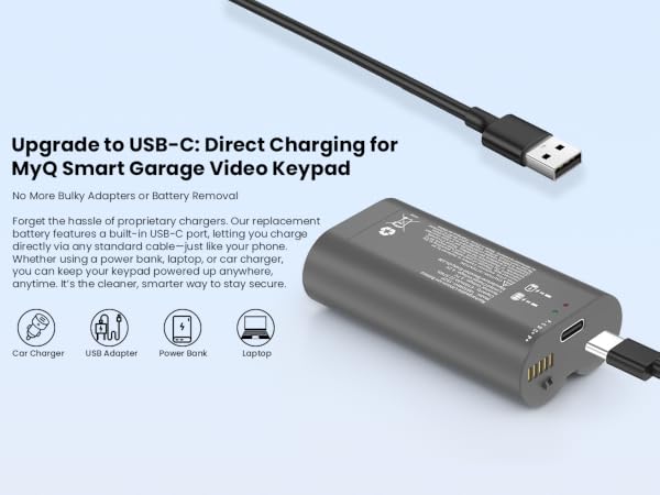 6100mah high capacity replacement battery usb c fast charging port for myq smart garage video keypad