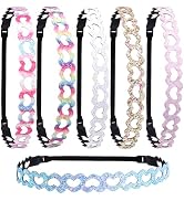 Santoddle 6 Glitter Headbands for Girls, Adjustable Non Slip Thin Elastic Heart Hair Bands for Ki...