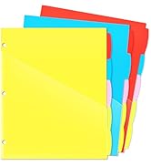 WOT I Plastic 5-tab Dividers with 2 Clear Pockets, Binder Dividers for 3 Ring Binder, Bright Mult...