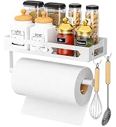 MAYZOLOP Paper Towel Holder with Shelf, One Hand Tear, Paper Towel Holder Wall Mount with 2 Detac...