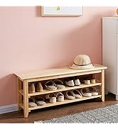 XKZG Storage Bench Wooden Shoe Bench Simple Style Wood Entryway Bench Shoe Rack (Natural,39.4")