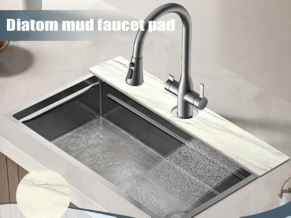 Faucet Mat for Kitchen Sink, Stone Sink Splash Guard, Diatomite Quick Drying Tray