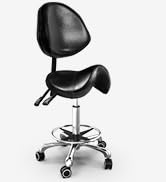 TASALON Saddle Stool with Back Support Ergonomic Adjustable Stool with Wheels - Swivel Salon Cutt...