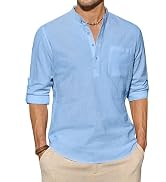 J.VER Men's Cotton Linen Shirts Casual Long Sleeve Henley Shirt Hippie Beach Tops Vacation T Shir...