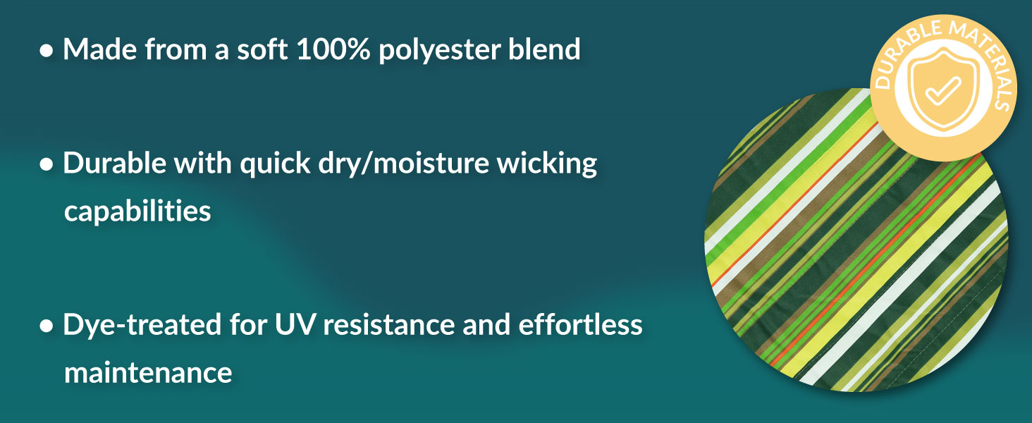 100% polyester blend durable with quick dry moisture wicking capabilities dye treated uv resistant