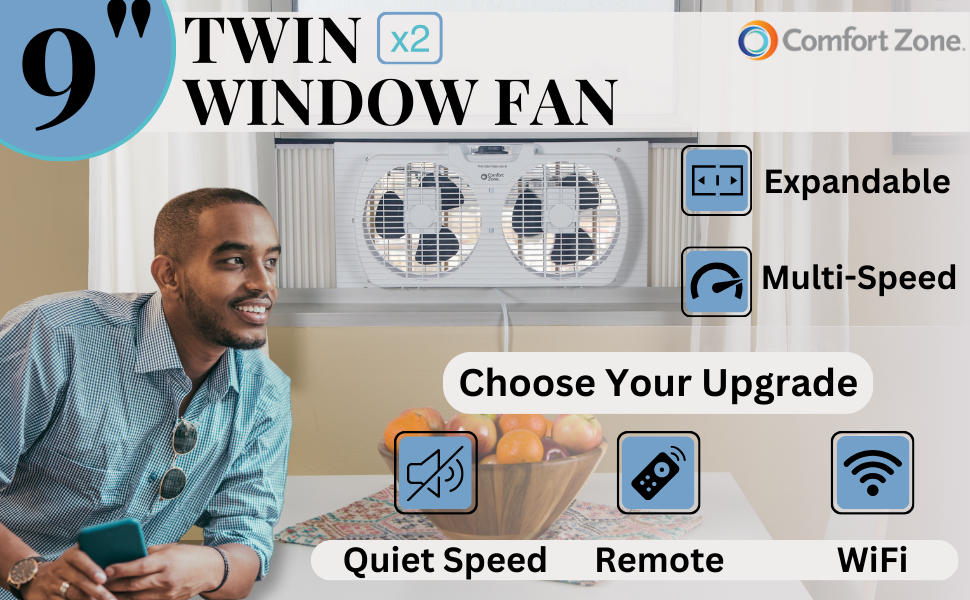 comfort zone 9 inch dual window fan white multi speed