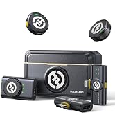 Set of black electronic devices with circular logo. Includes two small circular objects, a rectangular hub, and two smaller rectangular devices.