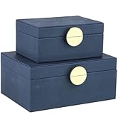 HofferRuffer Faux Leather Jewelry Boxes, Decorative Boxes Storage Accessory Organizer with Gold H...