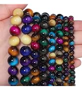 Song Xi 60PCS 6mm Mixed Color Tiger Eye Gemstone Beads for Jewelry Making, Round Smooth Glass Bea...