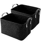 GUOZI Storage Basket, Collapsible Rectangular Felt Storage Bins with PU Handles, Large Laundry Ba...