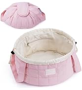 Narwey Barrel Drawstring Puffy Makeup Bag, Large Quilted Cosmetic Bag, Puffer Make Up Bags, Trave...