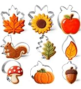 9 Pieces Fall Cookie Cutters Set, Stainless Steel Autumn-Themed Biscuit Mold Includes Mushroom Ma...