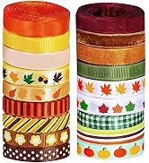 Supla 18 Rolls Fall Ribbons Bulk Trims Printed Grosgrain Ribbons Multicolor Satin Ribbons Organza...