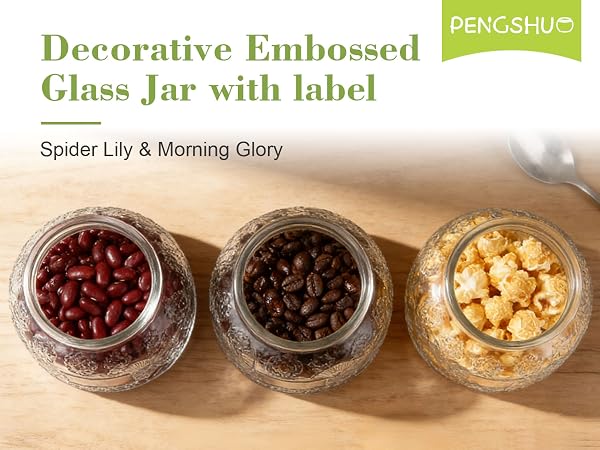 Decorative Embossed Glass Jar with Label