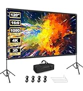 Outdoor Projector Screen with Stand, Qoolfoto 120 Inch Portable Projector Screen, Indoor Outdoor ...