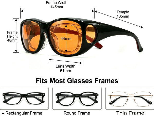 Universal fit design, Frame compatibility, Fits most glasses