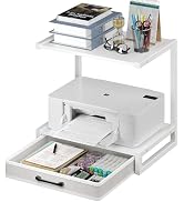 ALISENED Desktop Printer Stand with Fabric Drawer, 2 Tier Printer Table with Storage Shelf, Woode...