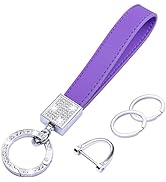 Wisdompro Bling Leather Car Keychain, Universal Genuine Leather Car Keys Keychain Key FOB Keychai...