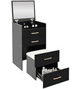 SimpMyloobe 3 in 1 Makup Desk with Flip Miror, Vanity Table Set with Storage Drawer, Glass Top an...
